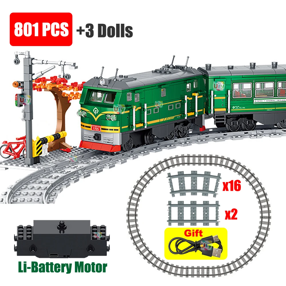 Lego Set City - テクニカルレトログリーン蒸気機関車シティカー電動モデル充電式リチウム電池モータービルディングブロックおもちゃギフト用