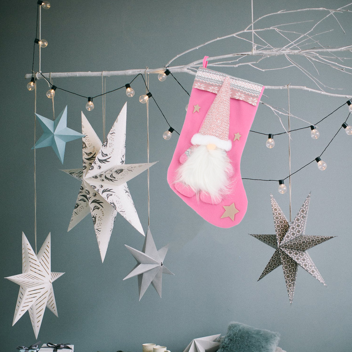Christmas Stocking Hanging - 1個入り クリスマスストッキング ハンギングポーチ フェイスレス クラシックスタイル 大型