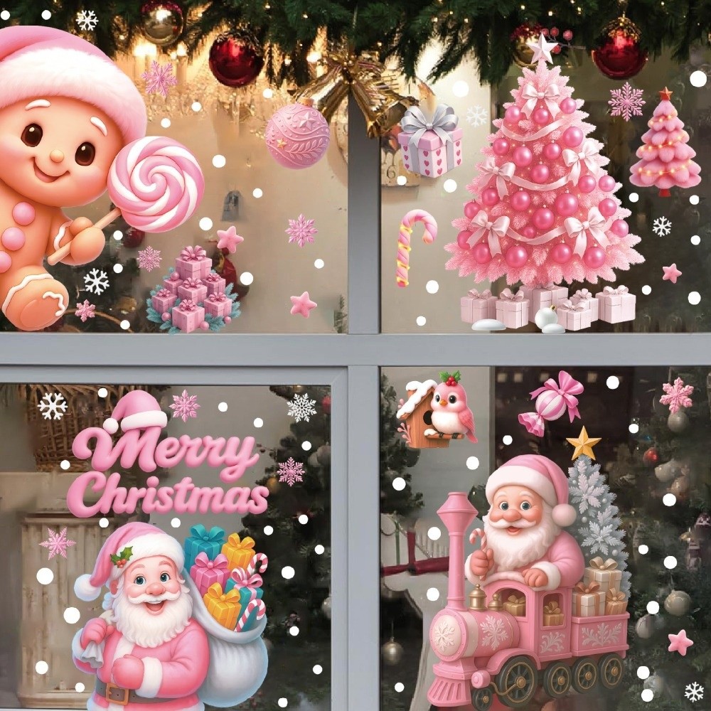 Snowflake Window Decal - 取り外し可能な PVC ウィンドウステッカー スノーフレーク サンタクロース クリスマスステッカー