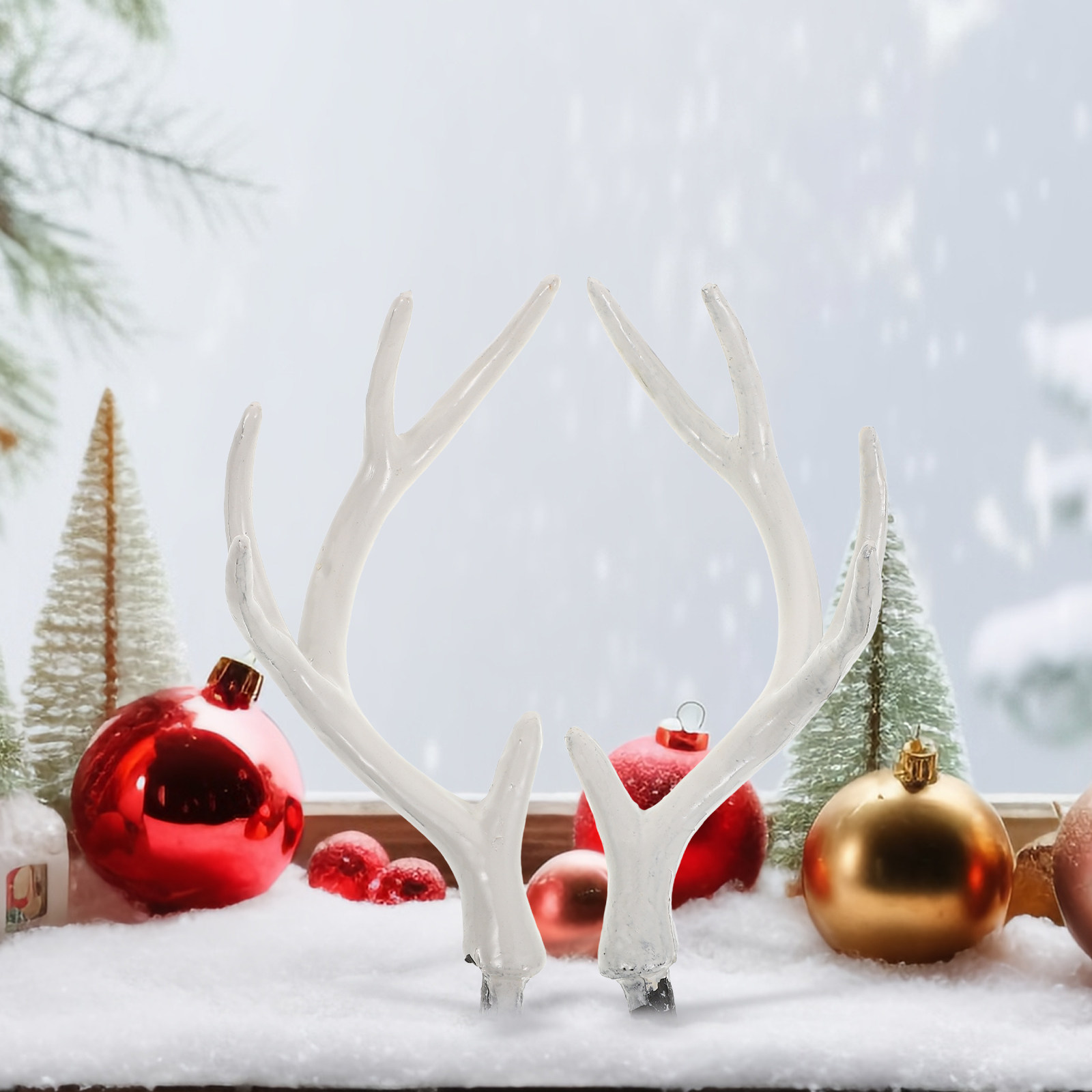 Reindeer Antlers Headband - 1ペアのリアルな白い鹿の角 17cm ホリデーデコレーション 撮影用小道具 パーティーアクセサリー トナカイの角のヘッドバンド