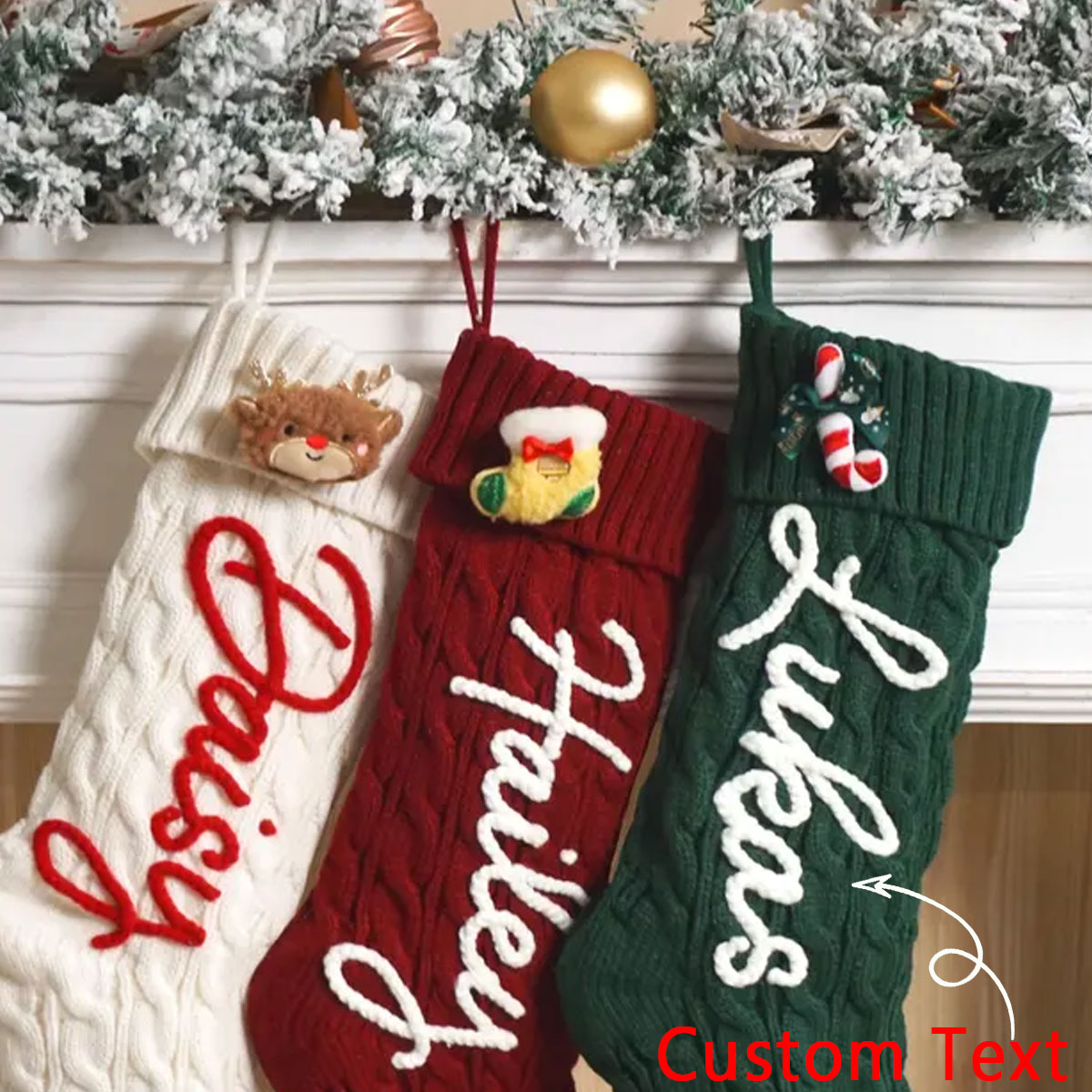 Christmas Stocking Hanging - 1個入りクリスマス装飾ストッキング、エルク/サンタクロース/クリスマスツリーなどの装飾、カスタマイズ可能な文字、クリスマスギフト