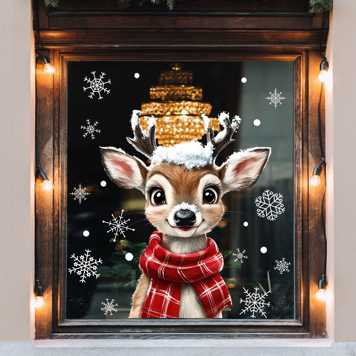 1pc クリスマススカーフスノーフレークトナカイ窓ガラスデカ - Snowflake Window Decal のレビューと価格