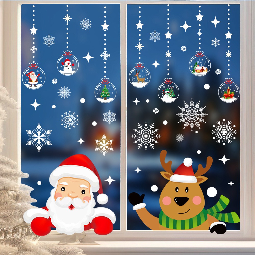 漫画クリスマスサンタクロースウィンドウステッカーヘラジカ雪片 - Snowflake Window Decal のレビューと価格