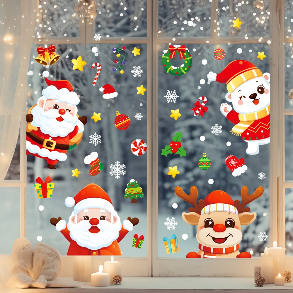 漫画クリスマスサンタクロースウィンドウステッカーヘラジカ雪片 - Snowflake Window Decal のレビューと価格