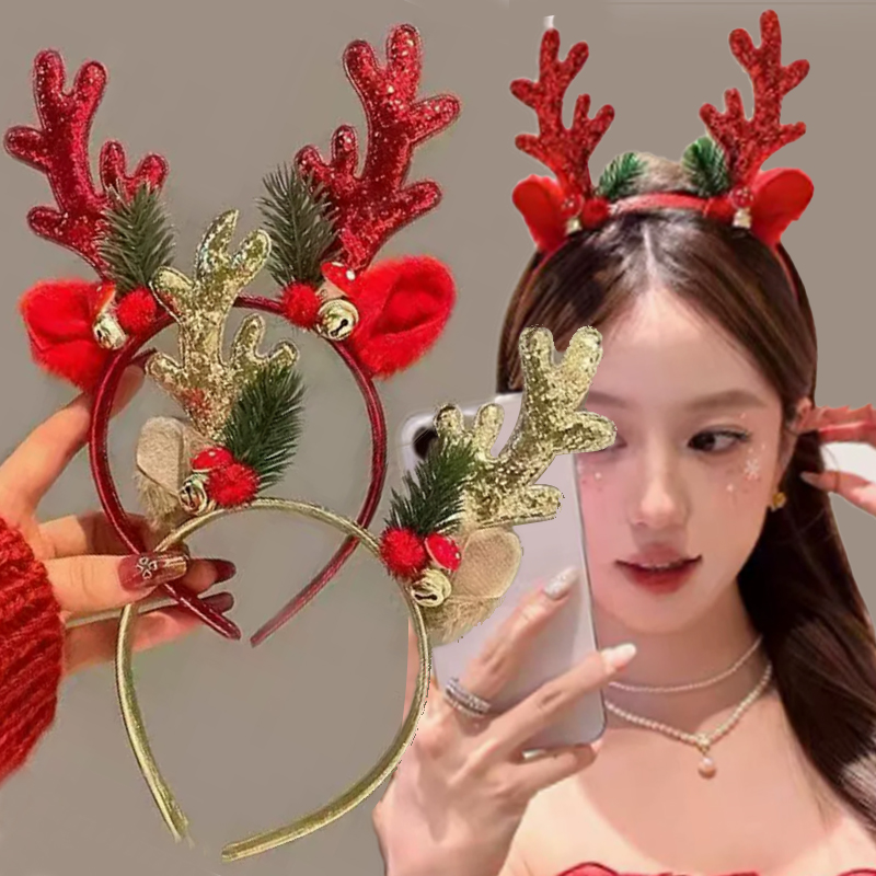 クリスマスグリッター鹿の角ヘッドバンド パーティー仮装コスチ - Reindeer Antlers Headband のレビューと価格