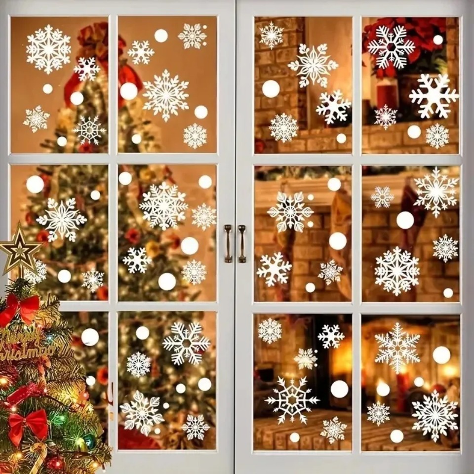 1 セット雪の結晶ウィンドウステッカー使い捨てクリスマスウィ - Snowflake Window Decal のレビューと価格