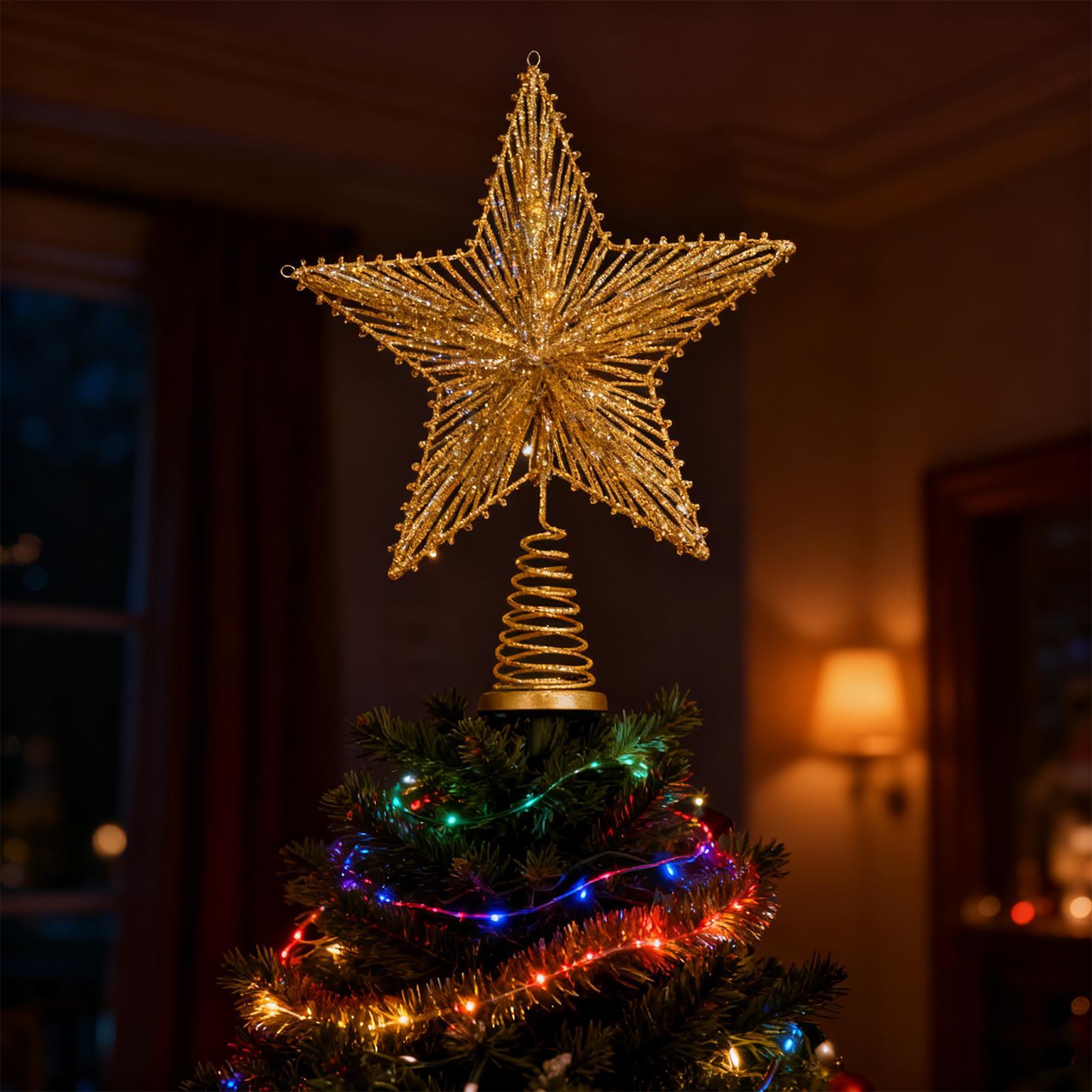 クリスマスツリーの星型飾り グリッター付きツリートップスター - Star Tree Topper のレビューと価格