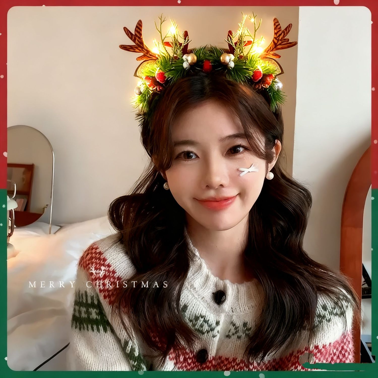 クリスマスのトナカイの角のヘッドバンド、LEDライトアップ付 - Reindeer Antlers Headband のレビューと価格