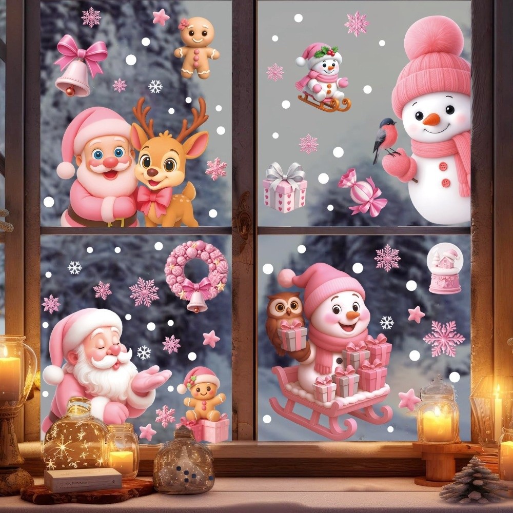 漫画 PVC ウィンドウステッカー雪の結晶サンタクロースクリ - Snowflake Window Decal のレビューと価格