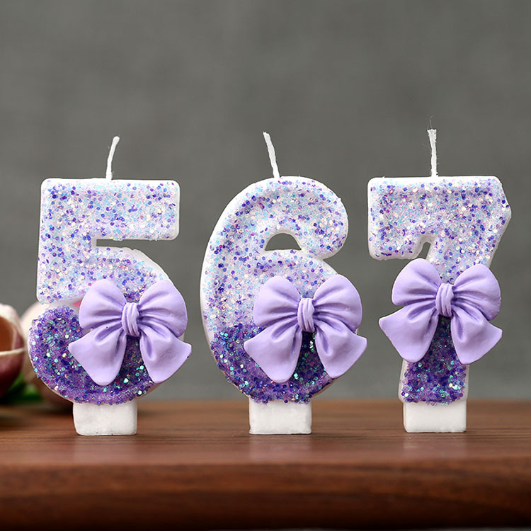 クリエイティブグリッター段階的な紫のリボン0-9数字バースデ - Holiday Candle Set のレビューと価格