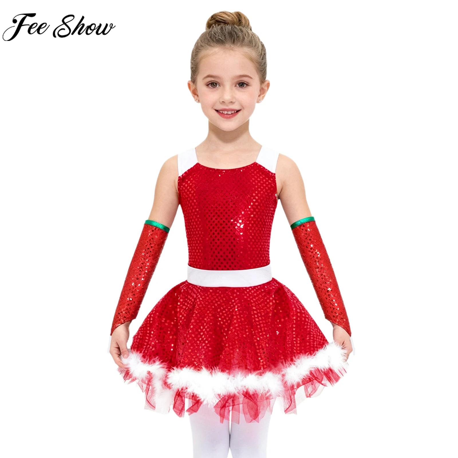 キッズガールズクリスマスフィギュアスケートバレエラテンダンス - Elf Costume Christmas のレビューと価格