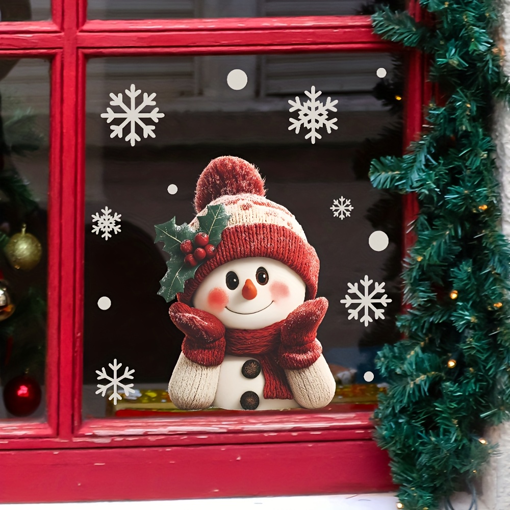 1枚入り 2Dフラット笑顔の雪だるま 雪の結晶付き 静電気で - Snowflake Window Decal のレビューと価格