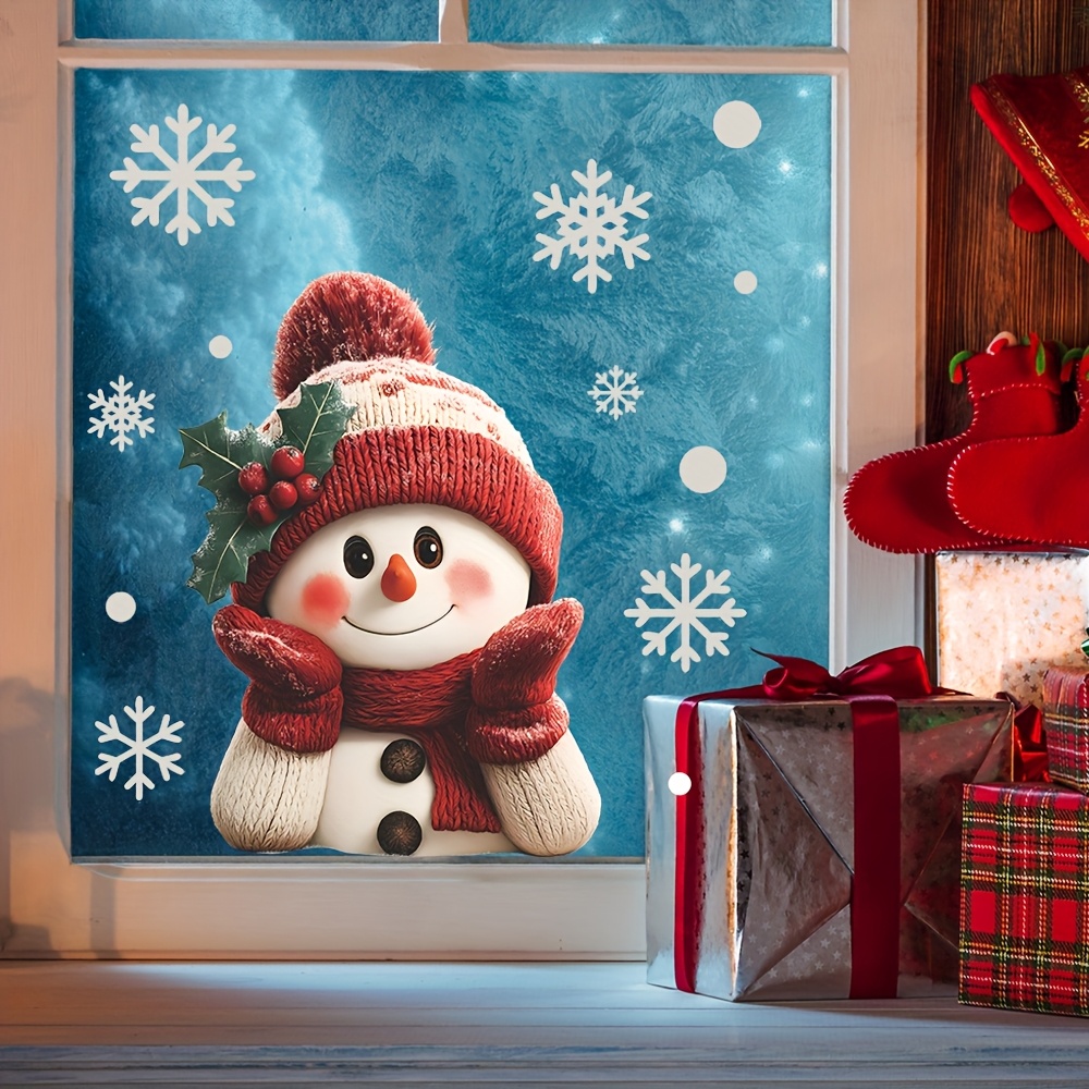 1枚入り 2Dフラット笑顔の雪だるま 雪の結晶付き 静電気で - Snowflake Window Decal のレビューと価格