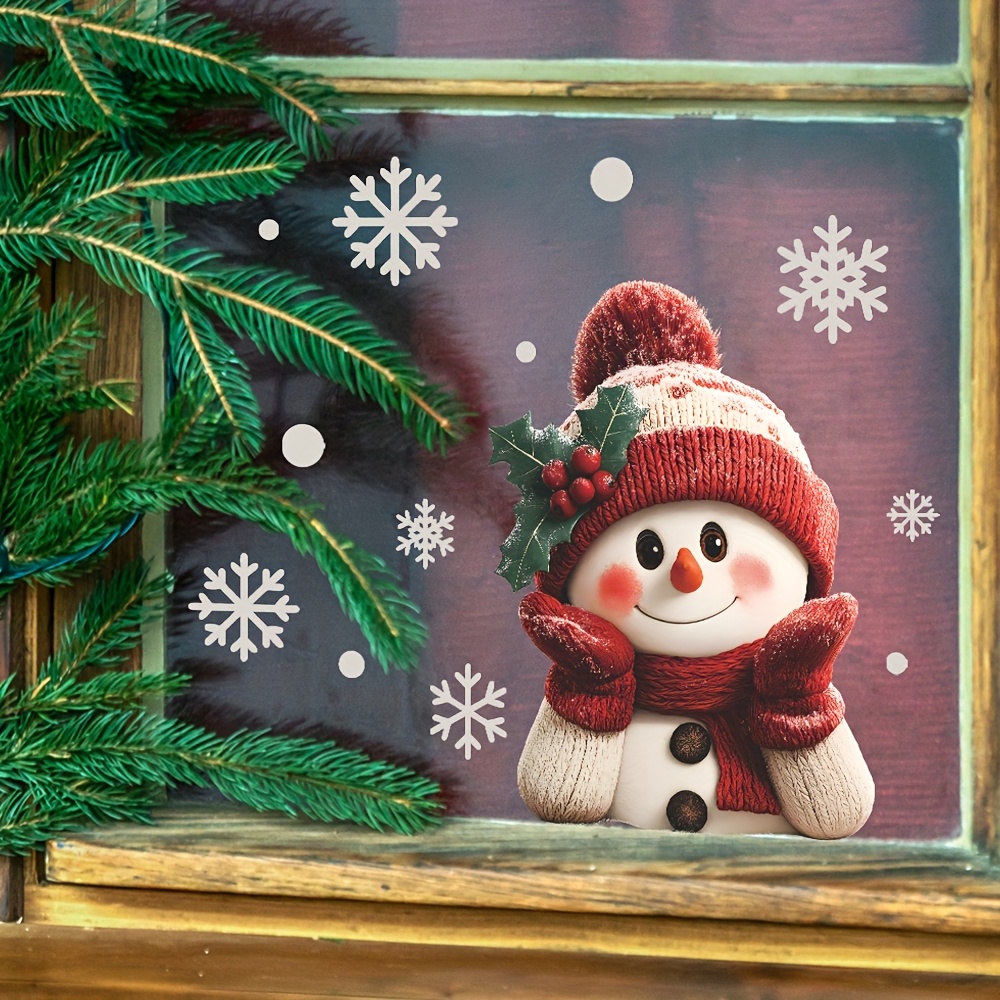 1枚入り 2Dフラット笑顔の雪だるま 雪の結晶付き 静電気で - Snowflake Window Decal のレビューと価格